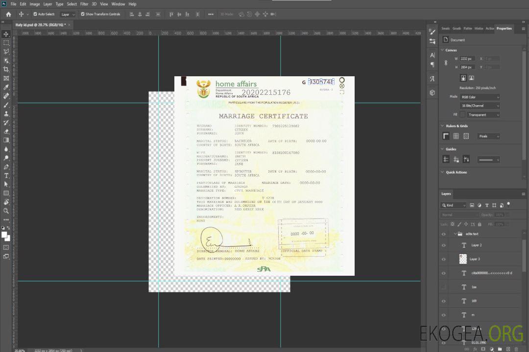 Modèle de certificat de mariage en Afrique du Sud au format PSD template Modèle de certificat de mariage en Afrique du Sud au format PSD template